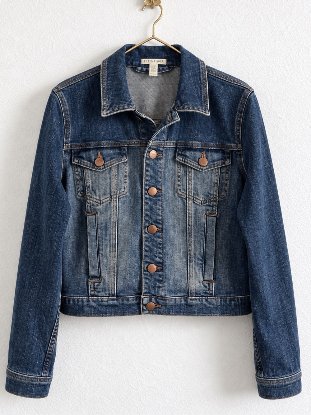 EILEEN FISHER ORGANIC COTTON DENIM BLUE JEAN JACKET SZ PETITE M PM